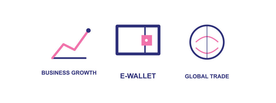 Business growth e-wallet global trade icons