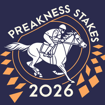 2026 preakness stakes logo with horse and jockey in action on dark blue background