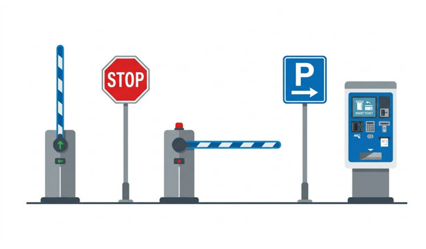 Automatic parking barrier open closed gate with payment machine vector parking system design