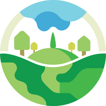 Green earth illustration with trees and clouds