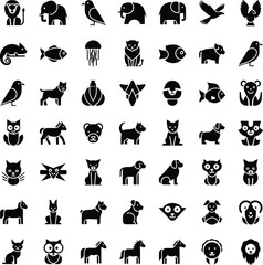 Fototapeta premium Black Animal Icons on White Background
