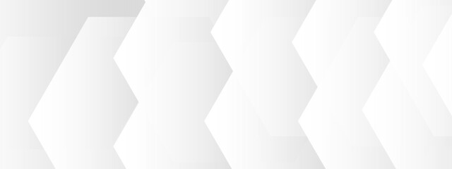 Fototapeta premium Abstract white geometric background with overlapping hexagon shapes, minimal light grey honeycomb pattern, clean corporate vector texture for banners