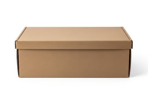 Large beige cardboard storage box with lid isolated on white background