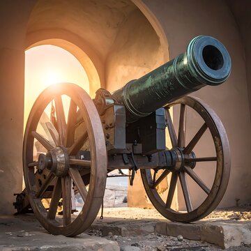 Historic old cannon on display indoors.