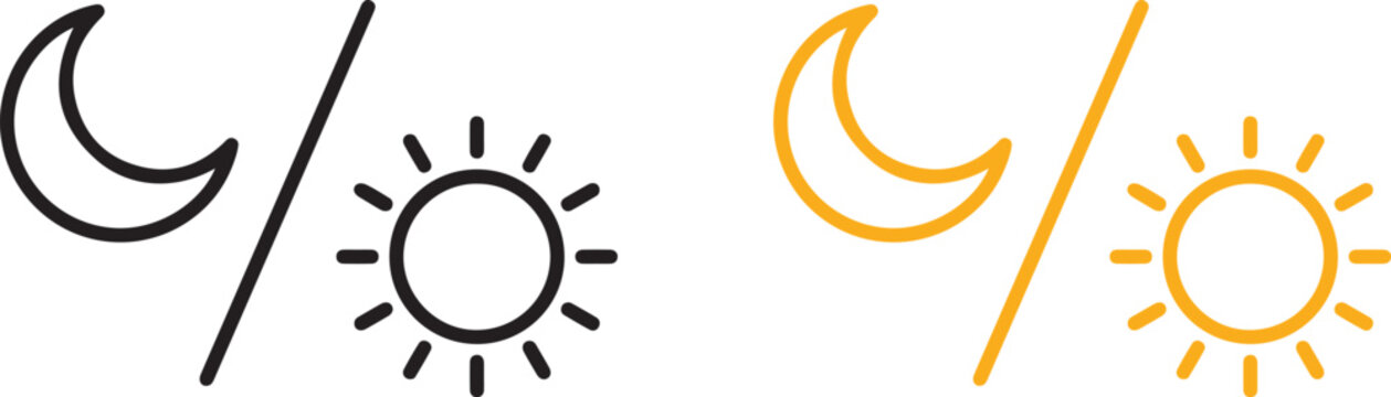 sun moon day night symbol yellow black outline icon set vector 