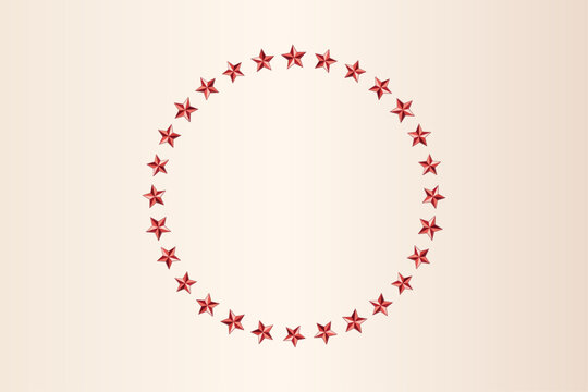 Red star wreath frame on warm cream background