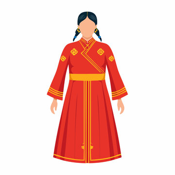 Traditional Mongolian Woman in Red Robe