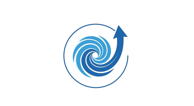 Blue swirl arrow circular motion symbol.