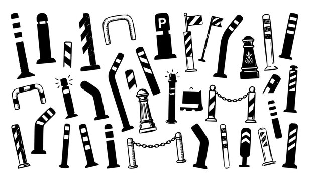 Minimal bollard icons in line outline and filled styles for navigation map ui and mobile interface vector set