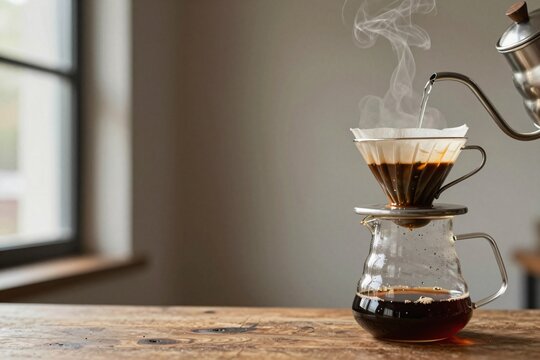Pour over coffee dripping, copy space