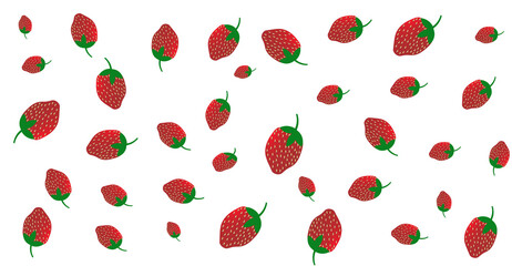 Hand drawn scattered strawberry fruit pattern on white background. Seamless summer berry illustration for playful textile prints, wrapping paper, and creative digital backgrounds © Dunzz