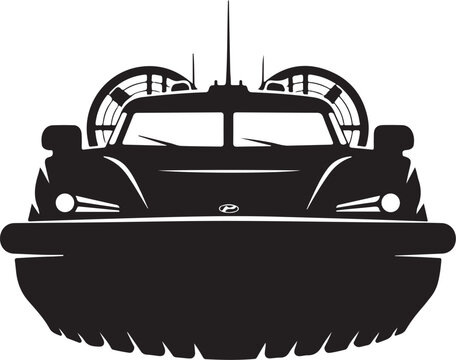Amphibious vehicle, hovercraft, air cushion vehicle, black silhouette, vector illustration