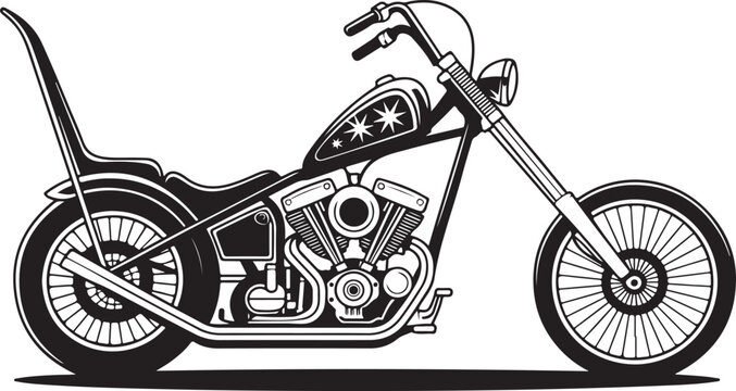 Classic black vintage chopper motorcycle illustration
