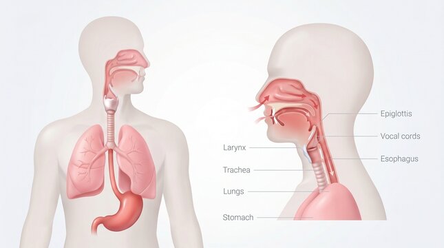 Human respiratory and digestive system anatomy illustration