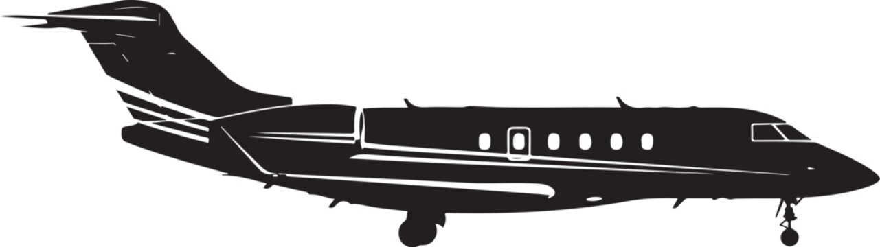 Black private jet, airplane illustration, vector aircraft, luxury plane