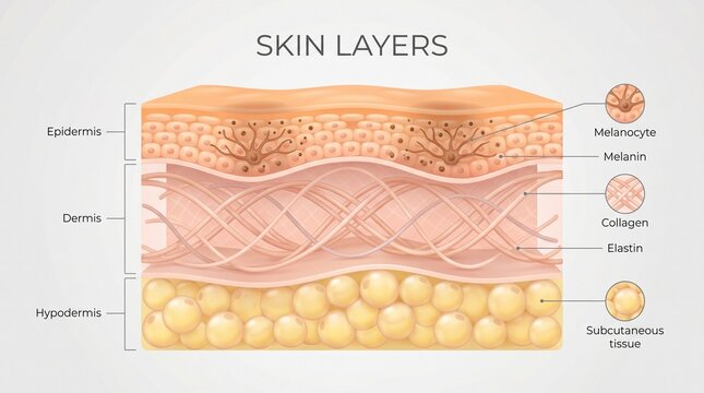 Educational diagram showing layers of human skin structure