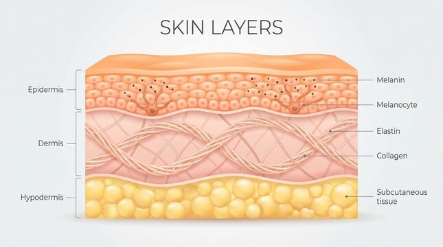 Educational diagram of human skin layers and anatomy