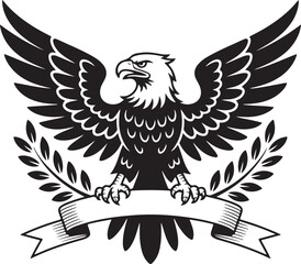 Obraz premium Bald eagle with olive branch and ribbon
