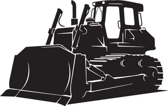 Black bulldozer, construction vehicle, heavy equipment, silhouette icon