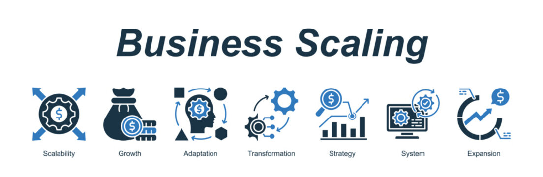 Business Scaling banner web icon vector illustration concept with an icon of Scalability, Growth, Adaptation, Transformation, Strategy, System, Expansion 