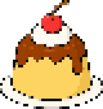 Pixel art pudding dessert with cherry topping