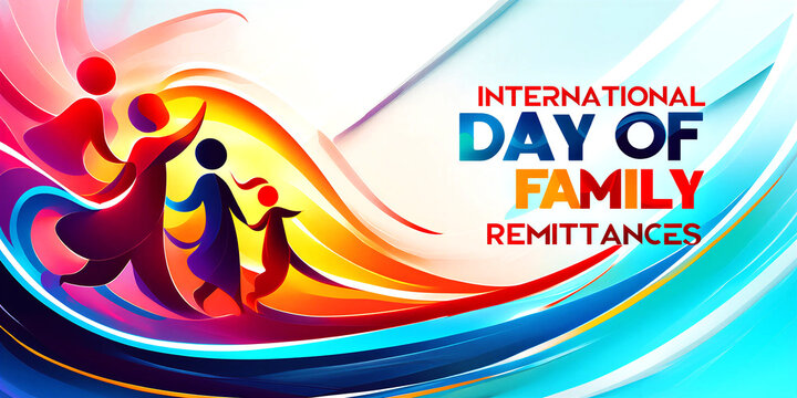 Colorful abstract illustration celebrating international day of family remittances with stylized figures and vibrant waves