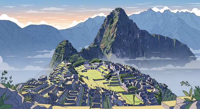 Machu Picchu Inca Ruins Peru South America Ancient City Landscape