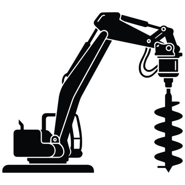 Excavator with hydraulic auger earth drill silhouette icon for foundation