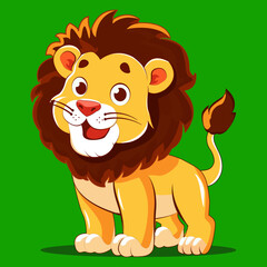 Fototapeta premium Lion Cute Cartoon Lion Character Standing On Green Background Animal 