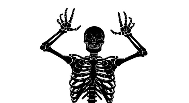 Black skeleton with raised hands.