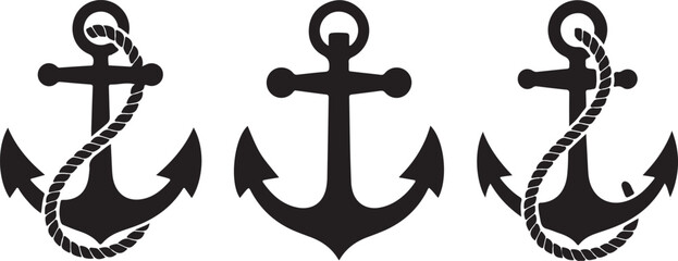 Three nautical anchors in black and white vector style © Soriyea