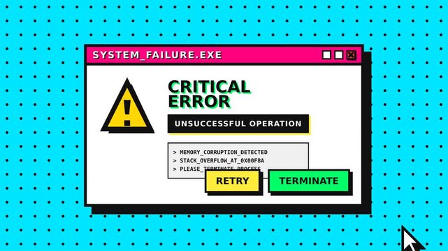 System Failure Error Message Retro 90s Computer Glitch Animation