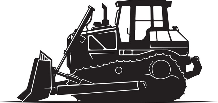 Bulldozer, heavy equipment, construction vehicle, black silhouette, industrial machine