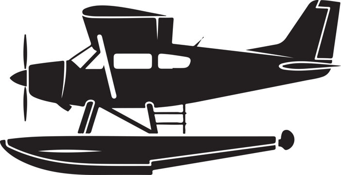 Black seaplane, airplane icon, vector aircraft, floatplane silhouette