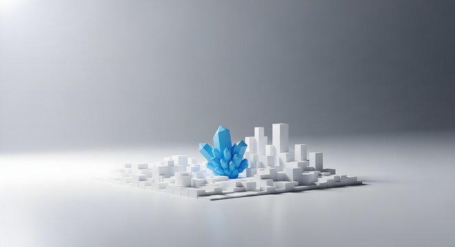 Minimalist cityscape a modern architectural render with a vibrant blue focal point