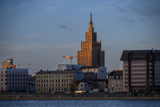 7 July 2022 Riga Latvia Latvian Academy of Sciences Building Iconic Skyscraper in Riga, Latvia