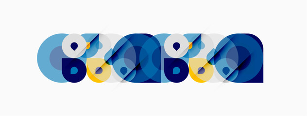 Abstract geometric shapes, circles, overlapping layers. Blue, yellow hues create modern design. Minimalist aesthetic, clean lines present. © antishock