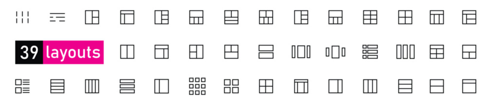  Layout and Wireframe Grid Line Icons for Graphic and Web Design