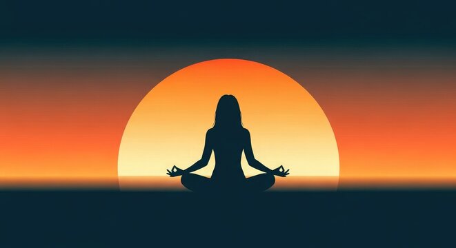 Celebrating yoga day silhouette of a person meditating at sunset