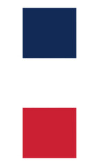 Fototapeta premium Minimalist vertical tricolor flag with navy blue white and crimson red panels isolated on a white background simple geometric design concept