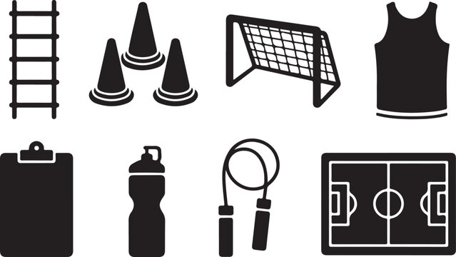 Training session silhouette icons set workout, fitness and sport symbols