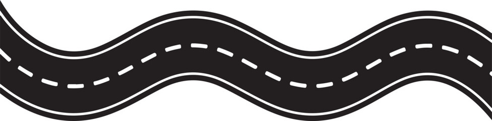 Wavy road with dashed center line illustration © Soriyea