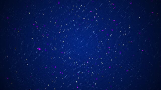Blue dotted party background spiral particle pattern, colorful confetti, small streamers, festive energy. birthday videos, event promos, celebration intros, music screens, carnival titles, animated