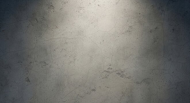 Gray concrete wall with cracks and spots under spotlight