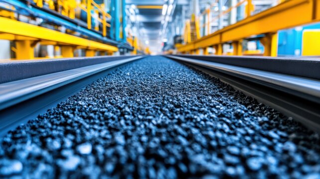 Conveyor Belt Transporting Crushed Limestone in Industrial Facility