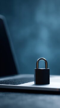 Endpoint security concept with padlock icon and encrypted laptop, cybersecurity protection and authentication system