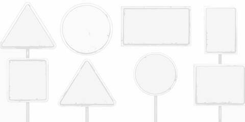 Blank road signs in various shapes with posts on a white background high quality professional © Debashis