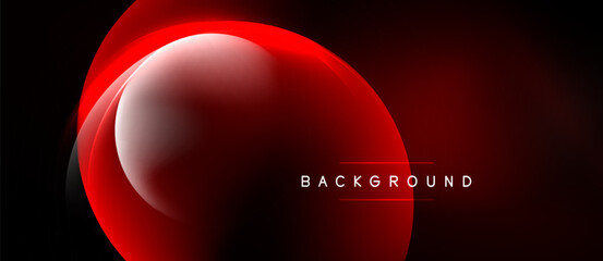 Abstract red shapes overlap dark background. Modern design, glowing effect creates dynamic visual impact. Simple, elegant composition.