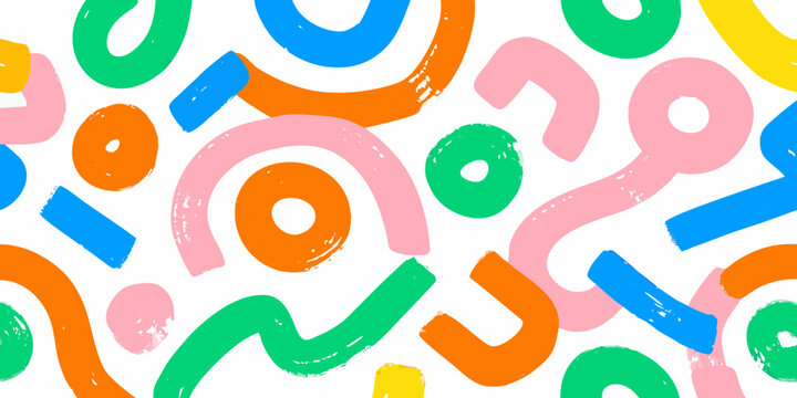 Colorful abstract looped shapes and circles pattern with a rough brushstroke texture high quality professional