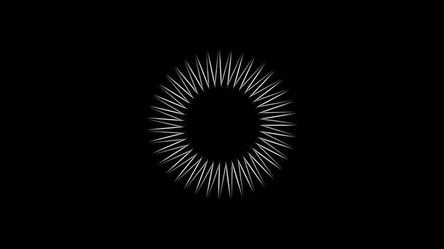Black screen background fireworks line animation with glittering stars, shining dust, and cartoon-style explosions, glowing spark trails in 4k resolution, energetic circle pop up with bright line.